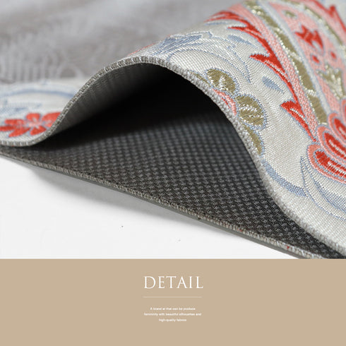 名古屋帯 リサイクル 帯丈354cm 六通 花唐草柄 グレー Sサイズ 正絹 Aランク カジュアル お洒落