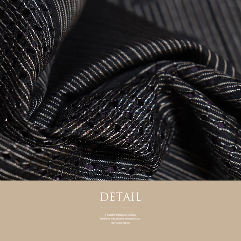 紬 リサイクル 身丈151.8cm 裄63cm 袷 柿渋染 汕頭刺繍 縞模様 枝葉柄 ブラック Sサイズ お洒落 証紙 しつけ糸 正絹 広衿 Sランク