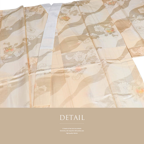 長襦袢 リサイクル 長襦袢 身丈134.2cm 裄66.8cm 袷 部分絞りに辻が花風調の地紋 後身頃居敷当て付き オレンジ Lサイズ 正絹 袖無双 Aランク