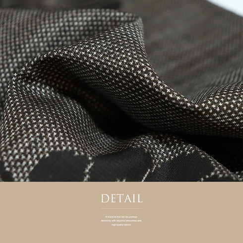 紬 リサイクル 身丈156.5cm 裄63cm 袷 ねじり菊柄 ブラウン Mサイズ お洒落 しつけ糸 正絹 広衿 Sランク