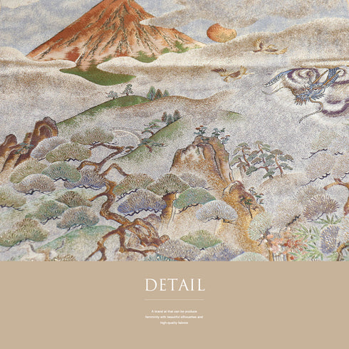 袋帯 リサイクル 帯丈450cm 全通 風景、七福神や風神雷神など 箔 リバーシブル 招福千寿文 ゴールド Lサイズ 正絹 Sランク フォーマル セミフォーマル