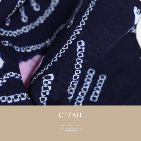 浴衣 リサイクル 夏着物 身丈149cm 裄62.5cm 夏物 絞り 扇子柄 ネイビー SSサイズ カジュアル 木綿 洗える着物 バチ衿 Sランク