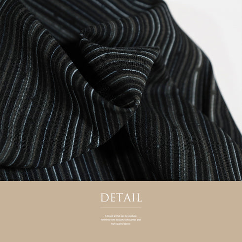 小紋 リサイクル 身丈167.6cm 裄66.8cm 袷 ストライプ柄 既製品 ブラック LLサイズ お洒落 カジュアル ポリエステル 洗える着物 広衿 Sランク