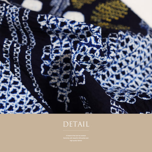 浴衣 リサイクル 夏着物 身丈154.5cm 裄64.4cm 夏物 絞り 流水に菊柄 ネイビー Sサイズ カジュアル 木綿 洗える着物 バチ衿 Sランク