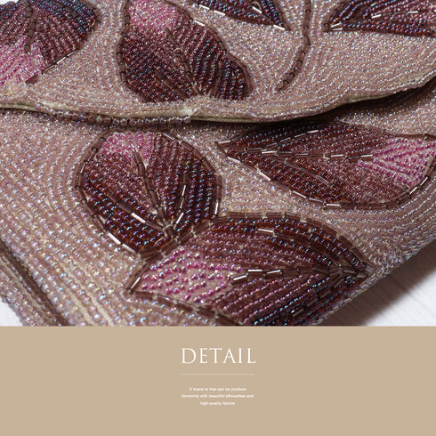 ビーズバック クラッチバッグ 葉柄 ピンクパープル お洒落 横幅22cm 高さ13cm マチ3.5cm Aランク 和装小物 ZO-88