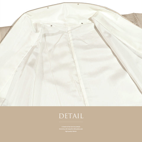 付下げ リサイクル 身丈166.8cm 裄66.2cm 袷 本塩沢 紬 ストライプ 雲取り ベージュ LLサイズ お洒落 正絹 広衿 Sランク