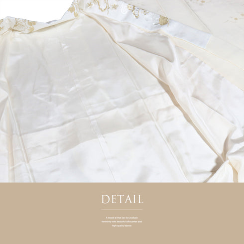 長襦袢 リサイクル 長襦袢 身丈129cm 裄66.8cm 袷 松葉柄 刺繍衿付き 地紋 アイボリー Lサイズ フォーマル 正絹 Sランク