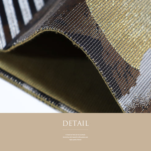 袋帯 リサイクル 帯丈440cm 六通 市松に月や縞柄 ゴールド Mサイズ 正絹 Aランク セミフォーマル お洒落