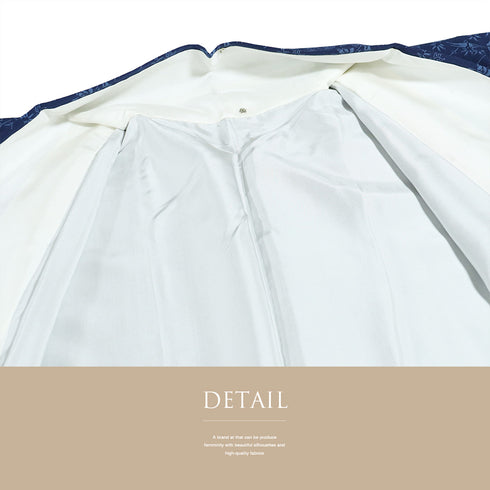 訪問着 リサイクル 身丈156.2cm 裄64.4cm 袷 竹に雀や花模様 ネイビー Mサイズ お洒落 正絹 広衿 Aランク