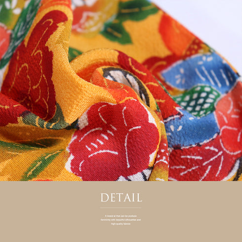 小紋 リサイクル 身丈161.5cm 裄66.4cm 袷 デザイン花柄 オレンジ Lサイズ お洒落 カジュアル 正絹 広衿 Sランク