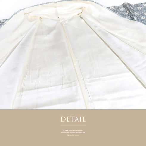 付下げ リサイクル 身丈155.7cm 裄64.6cm 袷 紬 梅鉢模様に裂取り柄 染め ブルー Mサイズ お洒落 正絹 広衿 Aランク