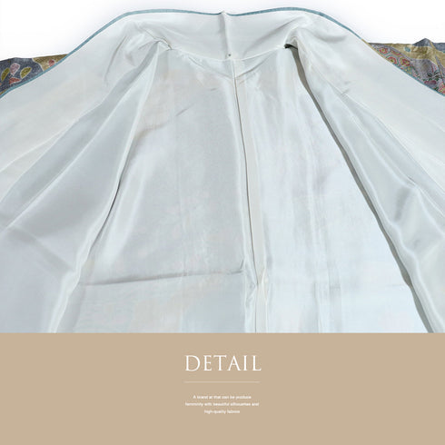 訪問着 リサイクル 身丈164.5cm 裄68.5cm 袷 道長雲取り 花柄 箔加工 絞り加工 ブルー Lサイズ セミフォーマル お洒落 正絹 広衿 Sランク