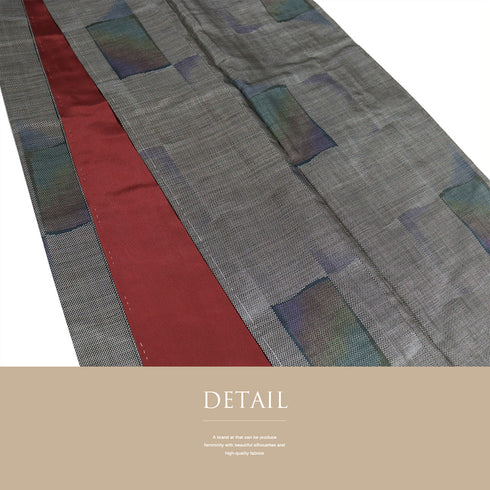 大島紬 リサイクル 身丈159.3cm 裄64.8cm 袷 市松模様 ブラック Mサイズ カジュアル お洒落 しつけ糸 正絹 広衿 Sランク