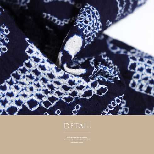 浴衣 リサイクル 夏着物 身丈150cm 裄60.5cm 夏物 絞り 扇子や花柄 ネイビー SSサイズ カジュアル 木綿 洗える着物 バチ衿 Sランク