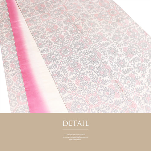 紬 リサイクル 身丈156.5cm 裄68.4cm 袷 幾何学華文様 ベージュ Mサイズ お洒落 カジュアル しつけ糸 正絹 広衿 Aランク