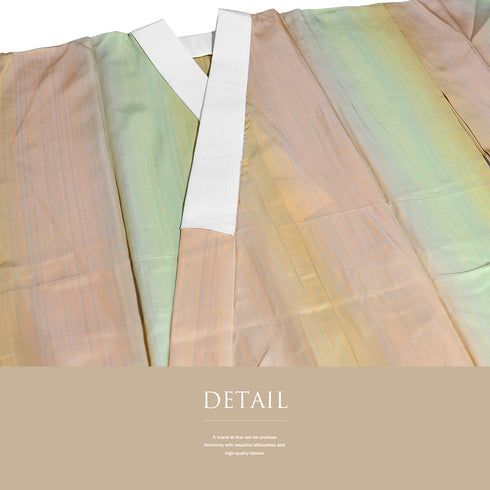 長襦袢 リサイクル 長襦袢 身丈136.3cm 裄68.4cm 袷 ゆったりサイズ 縞模様 ボカシ柄 後身頃居敷当て付き オレンジ Lサイズ お洒落 正絹 袖無双 Sランク