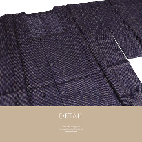 道行コート リサイクル 身丈111.8cm 裄71.6cm 単衣 格子柄 スリーシーズン 薄物 奄美大島本泥染 パープル LLサイズ お洒落 証紙 正絹 Sランク