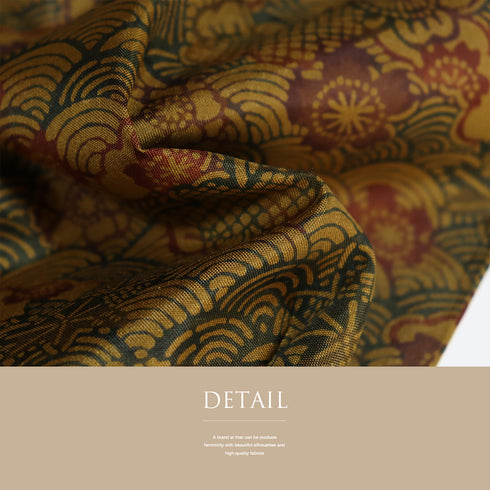 訪問着 リサイクル 身丈152.7cm 裄63.8cm 袷 型染め 青海波や草花柄 織り出し 大島紬 ブラウン Sサイズ お洒落 正絹 広衿 Sランク