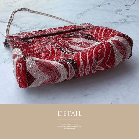 ビーズバック アンティーク 赤地 お洒落 カジュアル 横幅19cm 高さ13cm マチ5cm Bランク 和装小物 ZO-57