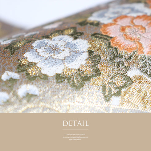 袋帯 リサイクル 帯丈448cm 六通 扇面蒔絵花文柄 ゴールド Mサイズ 正絹 新品・未使用品 フォーマル セミフォーマル
