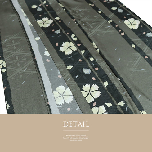 小紋 リサイクル 身丈168.5cm 裄70.2cm 単衣 桜柄 グリーン LLサイズ カジュアル ポリエステル 洗える着物 広衿 Sランク