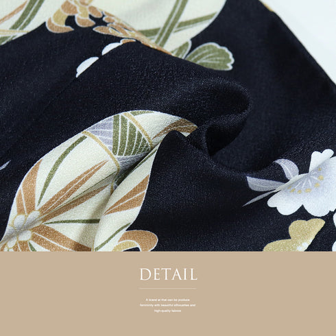 小紋 リサイクル 身丈159.8cm 裄66cm 袷 手毬に菊模様 既製品 ネイビー Mサイズ お洒落 カジュアル ポリエステル 洗える着物 広衿 Aランク