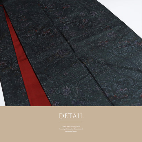 大島紬 リサイクル 身丈161.2cm 裄66.8cm 袷 草花柄 ネイビー Lサイズ お洒落 カジュアル 証紙 しつけ糸 正絹 広衿 Sランク