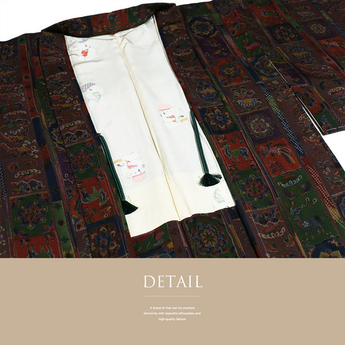 羽織 リサイクル 身丈94.3cm 裄62.4cm 袷 小紋柄 多色 SSサイズ カジュアル お洒落 しつけ糸 正絹 Sランク