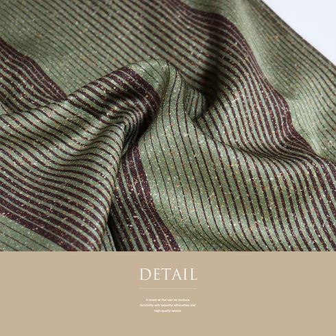 小紋 リサイクル 身丈158.3cm 裄64.6cm 袷 縞にたたき模様 お洒落八掛 グリーン Mサイズ お洒落 しつけ糸 正絹 広衿 Sランク