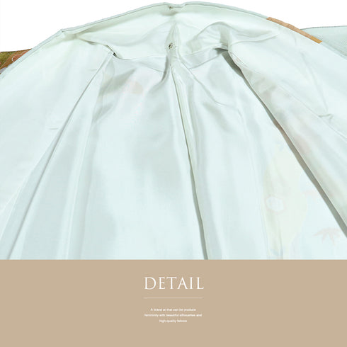 訪問着 リサイクル 身丈159.2cm 裄68.4cm 袷 牡丹に花丸柄 金駒刺繍 箔 ブルー Mサイズ セミフォーマル 正絹 広衿 Aランク