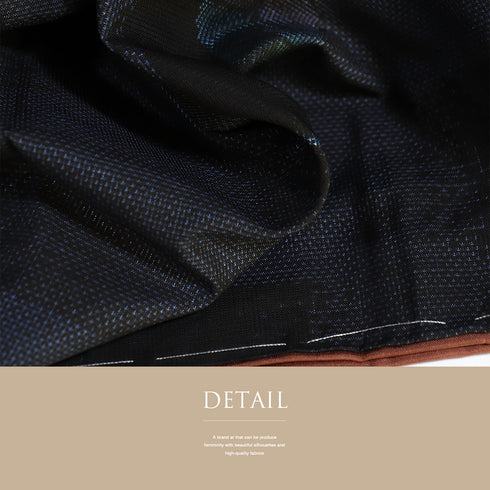 本場大島紬 リサイクル 身丈158.5cm 裄64.9cm 袷 葉柄 ネイビー Mサイズ カジュアル お洒落 証紙 しつけ糸 正絹 広衿 Sランク