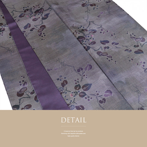 紬 リサイクル 身丈159cm 裄63.4cm 袷 草木柄 パープル Mサイズ カジュアル お洒落 正絹 広衿 Aランク