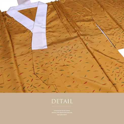 長襦袢 リサイクル 長襦袢 身丈123.8cm 裄68.8cm 袷 唐辛子柄 オレンジ LLサイズ お洒落 正絹 袖無双 Aランク