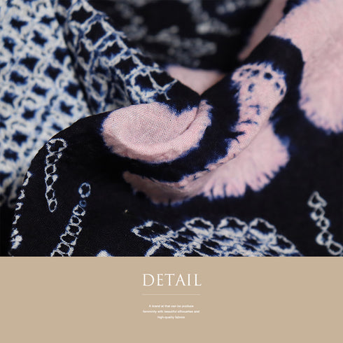 リサイクル 夏着物 身丈155.5cm 裄66cm 夏物 絞り 花柄 ネイビー Mサイズ カジュアル 木綿 洗える着物 バチ衿 Sランク