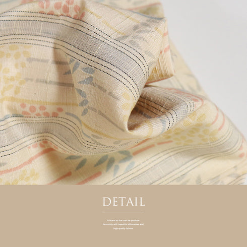 紬 リサイクル 身丈159.3cm 裄65cm 袷 縞模様 竹柄 小花柄 ベージュ Mサイズ お洒落 正絹 広衿 Aランク