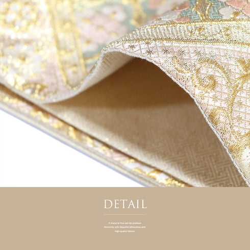 袋帯 リサイクル 帯丈428cm 六通 立涌に華文や鴛鴦柄 ゴールド Sサイズ 正絹 Sランク フォーマル セミフォーマル