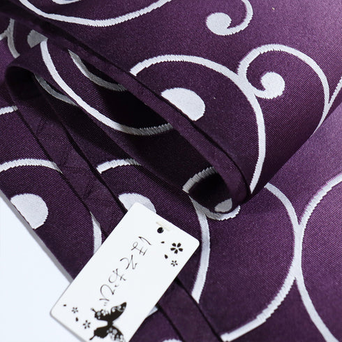 半巾帯 リサイクル 帯丈396cm 全通 唐草柄 パープル SSサイズ ポリエステル Sランク カジュアル お洒落