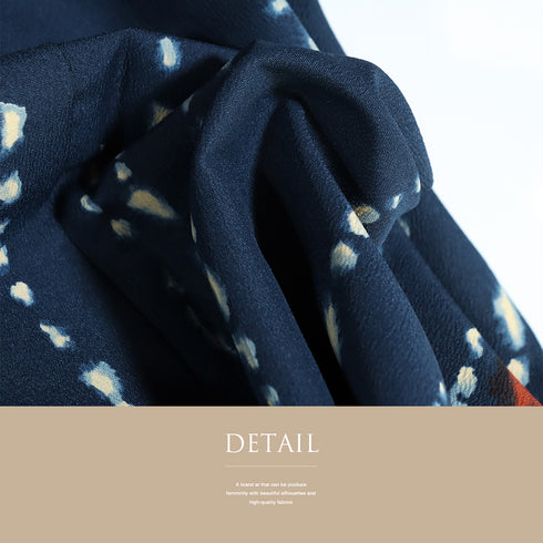 小紋 リサイクル 身丈155.2cm 裄62.4cm 袷 山本寛斎 デザイン柄 ネイビー Sサイズ お洒落 カジュアル ポリエステル 洗える着物 広衿 Sランク