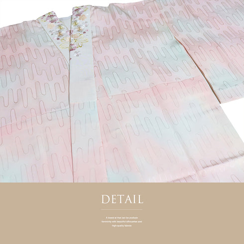 長襦袢 リサイクル 長襦袢 身丈128.8cm 裄66.4cm 袷 刺繍衿 ぼかし 地紋 ピンク Mサイズ 正絹 Aランク