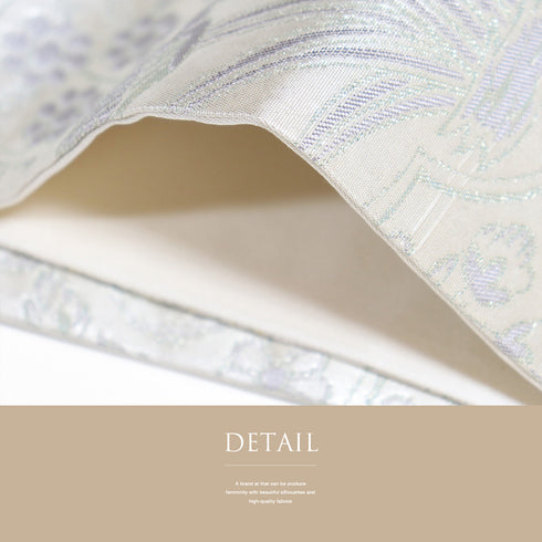 名古屋帯 リサイクル 帯丈357.5cm 六通 唐草に鳥柄 シルバー Sサイズ 正絹 新品・未使用品 お洒落