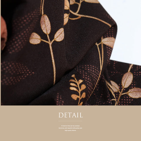 小紋 リサイクル 身丈165.5cm 裄67.3cm 袷 草花柄 既製品 ブラウン LLサイズ お洒落 ポリエステル 洗える着物 広衿 Sランク