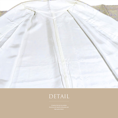 訪問着 リサイクル 身丈155.5cm 裄64.6cm 袷 金銀通し模様 地紋 イエロー Mサイズ お洒落 しつけ糸 正絹 広衿 Sランク