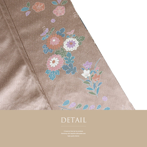 訪問着 リサイクル 身丈171.2cm 裄71cm 袷 絞り加工 辻が花風 金駒刺繍 箔加工 ブラウン LLサイズ お洒落 正絹 広衿 Sランク