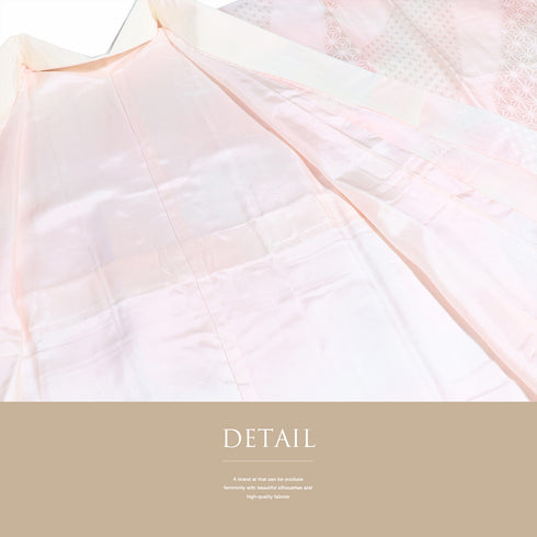 長襦袢 リサイクル 長襦袢 身丈133.7cm 裄65.6cm 袷 麻の葉柄 地紋 ピンク Mサイズ 正絹 Aランク