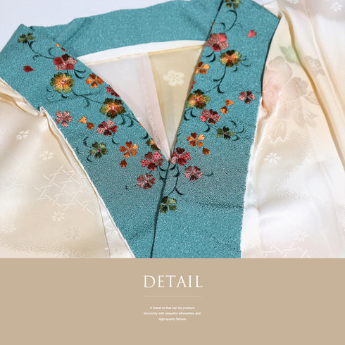 長襦袢 リサイクル 長襦袢 身丈127.5cm 裄68.8cm 袷 牡丹柄 地紋 刺繍半衿 後身頃居敷当て付き ぼかし オレンジ LLサイズ 正絹 袖無双 Sランク