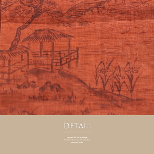 袋帯 リサイクル 帯丈432cm ポイント柄 風景柄 ブラウン Sサイズ 麻 Sランク お洒落 カジュアル