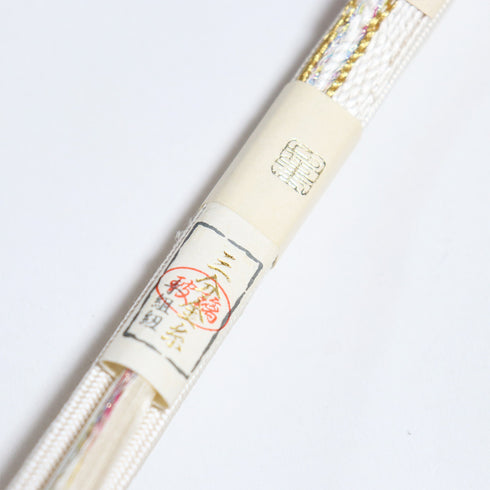 帯締め リサイクル 手組紐 ホワイト 正絹 新品・未使用品 三分金糸