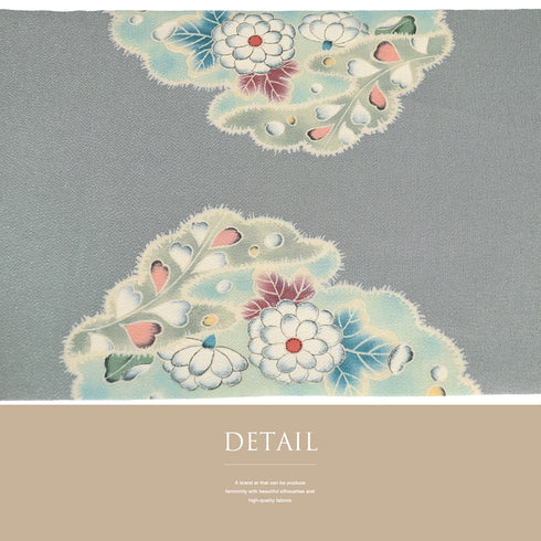 名古屋帯 リサイクル 帯丈375.5cm ポイント柄 辻が花 帯前部分開き仕立て ちりめん グレー Mサイズ 正絹 Sランク お洒落 落款