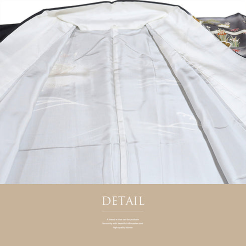 訪問着 リサイクル 身丈165cm 裄68cm 袷 花や松柄 金駒刺繍 箔 グレー Lサイズ セミフォーマル フォーマル しつけ糸 正絹 広衿 Sランク