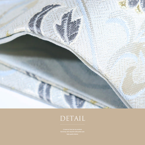 名古屋帯 リサイクル 帯丈369.5cm 六通 唐草花柄 ブルー Mサイズ 正絹 未使用品 セミフォーマル お洒落